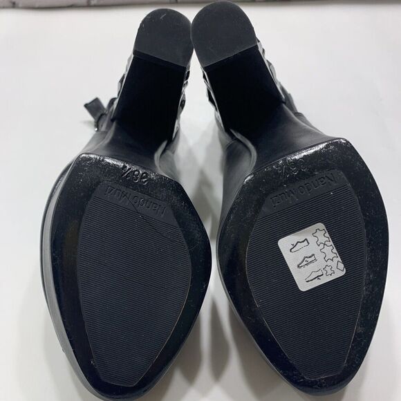 Nando Muzi Women’s Italian Leather Open Toe Jeweled Heels Pumps 36.5 Black - Picture 15 of 16